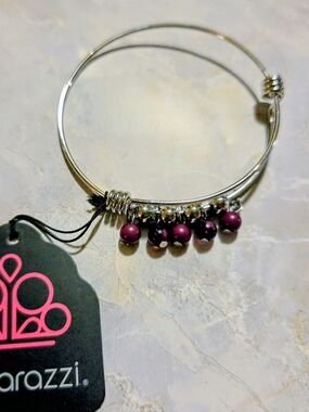 paparazzi Silver Expandable Bracelet with Purple Bead Charms